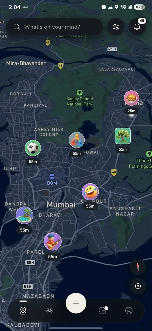 Near app map showing nearby plans around Mumbai